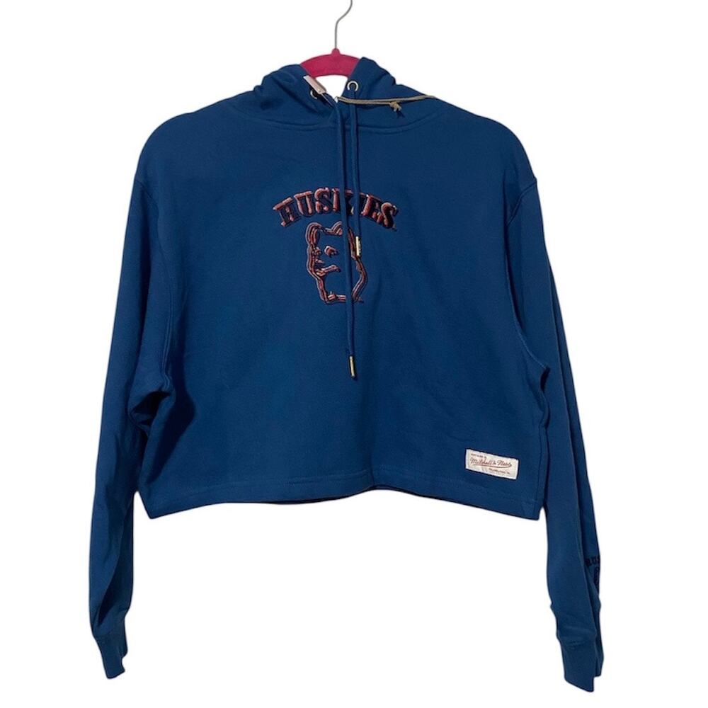 Mitchell & Ness NCAA UConn Huskies Golden Hour Glaze Women’s Crop Hoodie Blue L